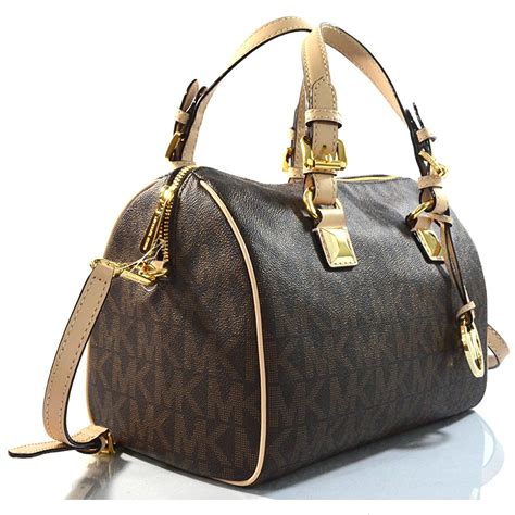 michael kors large grayson brown signature satchel gold chain|michael kors medium satchel bag.